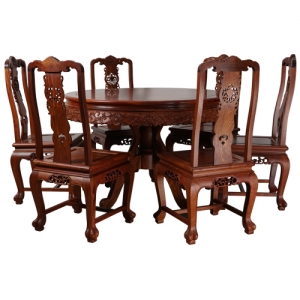 缅甸花梨1.2米法式圆桌椅七件套