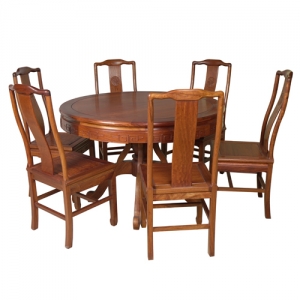 缅甸花梨1.2米中式圆桌椅七件套